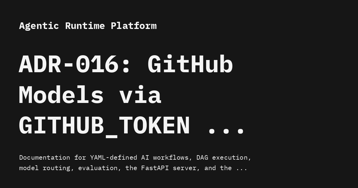 ADR-016: GitHub Models via GITHUB_TOKEN as Default E2E LLM Provider ...